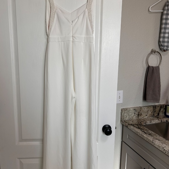 Lulus Love Aglow White Pearl Beaded Sleeveless Straight Leg Jumpsuit - Size S - Picture 5 of 7